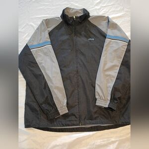 Fila Mens Track Jacket Windbreaker Grey Blue Black Retro Y2K Design Sz Xl